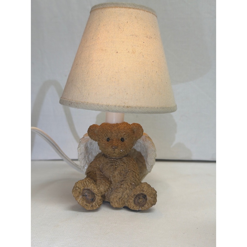 Teddy Bear Angel Resin Table Lamp Nursery Decor Brown White Accent Light